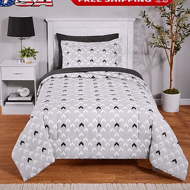 5 Piece Reversible Chevron Bed in a Bag Set Comforter Sheets Pillowcase Sham New