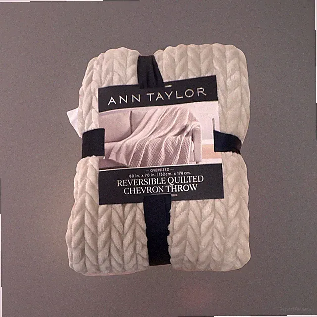 Ann Taylor Reversible Quilted Chevron Throw Blanket Beige 60 x 70 in Oversized