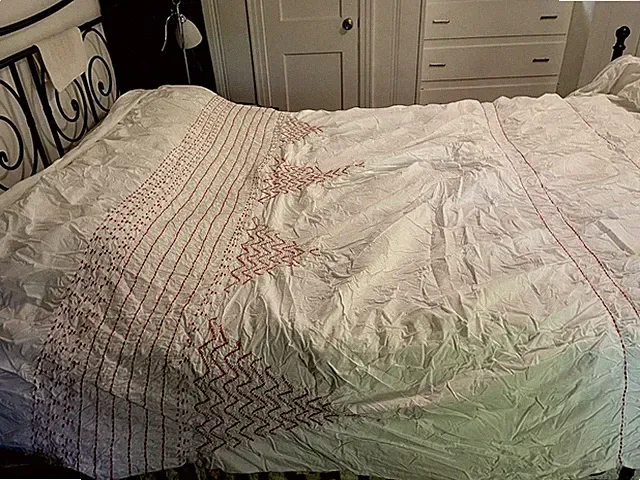 Anthropologie Queen White Duvet With Orange Embroidered Chevron Design