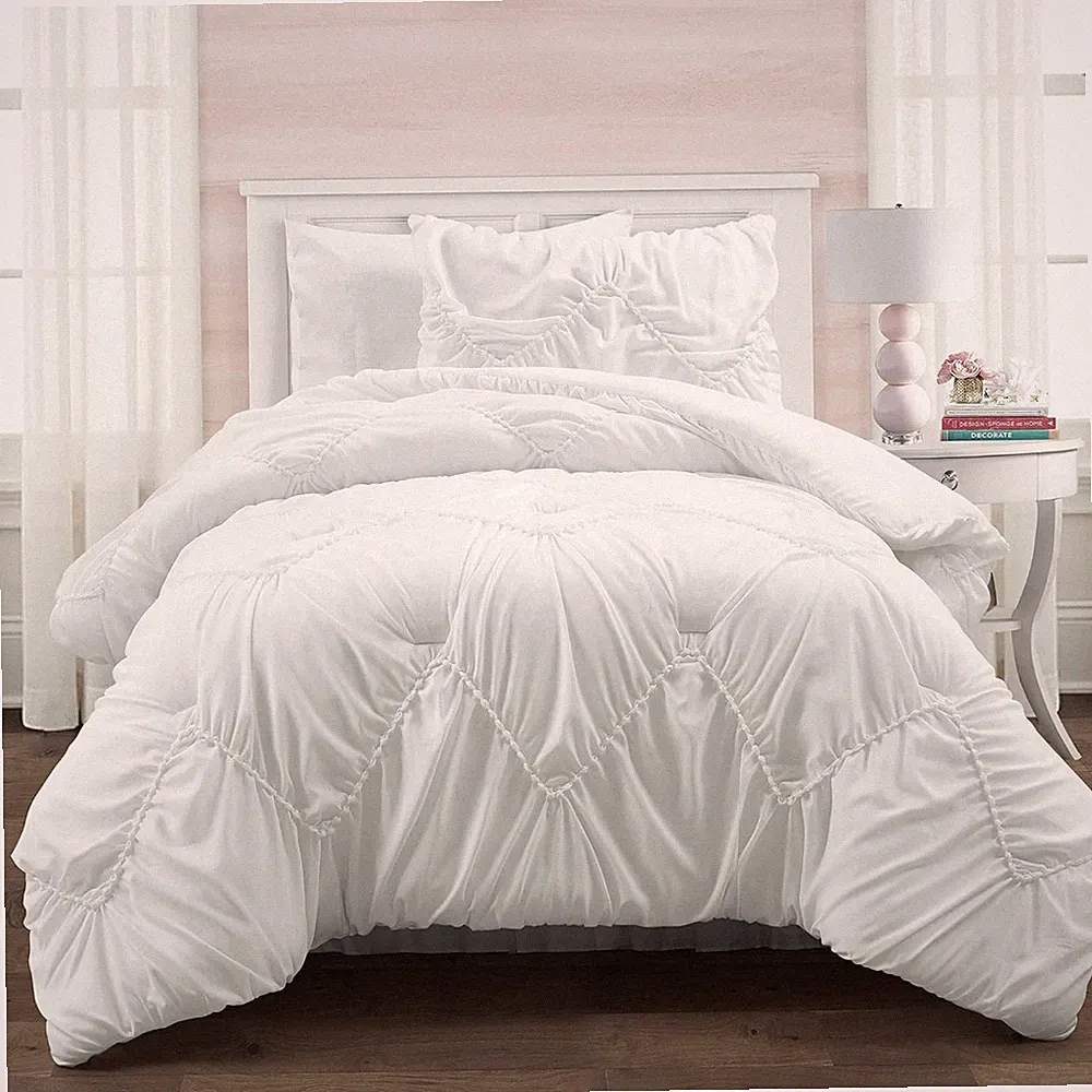 Beautiful LUSH DECOR Ruched Chevron 2 Piece Comforter Set, Twin/Twin-XL, White