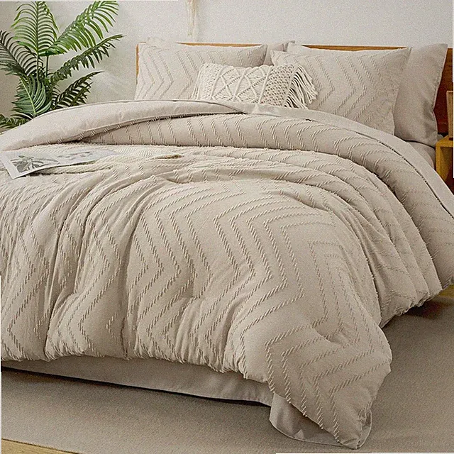 Boho Tufted Oversized Alaskan King Comforter Set with Sheets - 7 Pieces Oatmeal