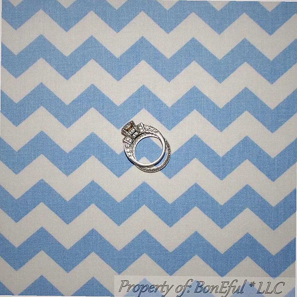 BonEful Fabric FQ Cotton Quilt Blue Pastel White CHEVRON Baby Boy American Girl
