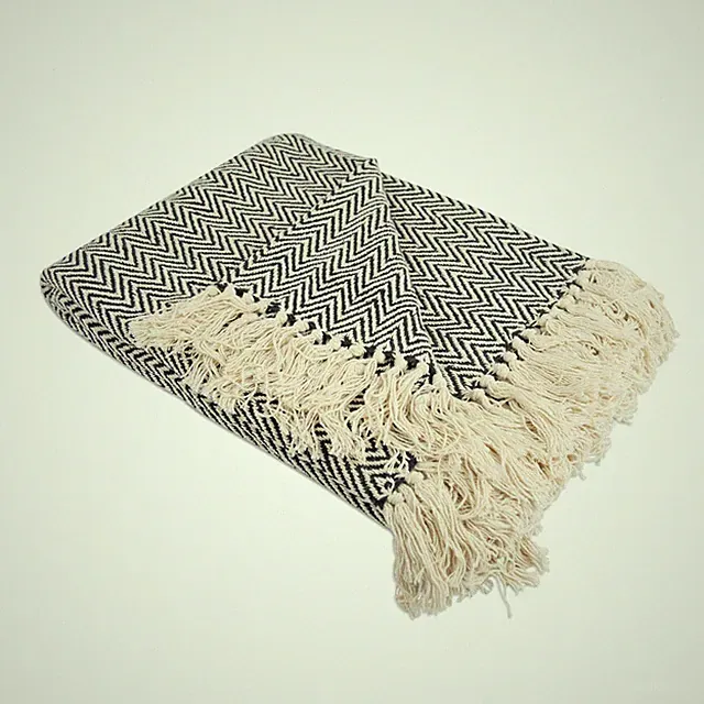 Chevron Pattern Throw, Soft Cotton Blanket 50x60,Breathable, Lightweight,Black