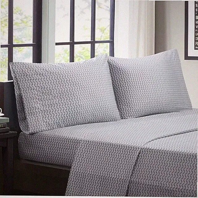 Chevron Printed Microfiber Sheet Set, Grey & White, King