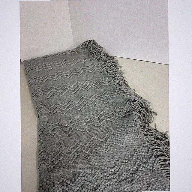 Comfort and Luxury Gray Chevron Knit Fringe Throw Blanket 50x60 Soft Acrylic