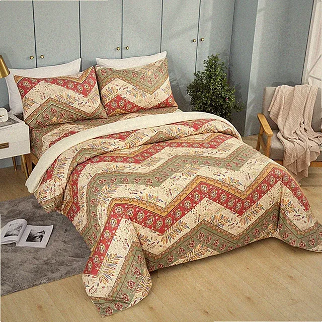 DaDa Bedding Botanical Rustic Boho Cranberry Sage Chevron Floral Duvet Cover Set