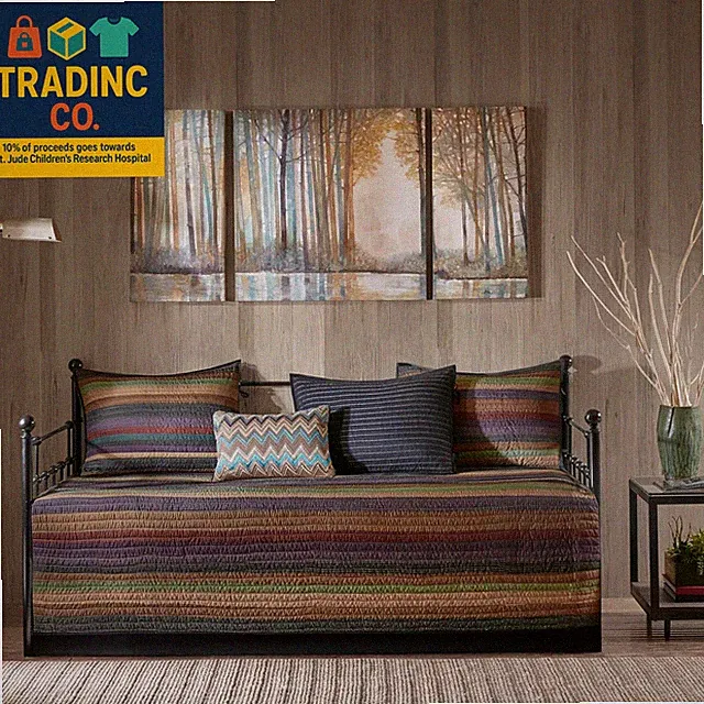 Daybed Cover Double Sided Quilting Casual Design All Season Bedding Set with Bed