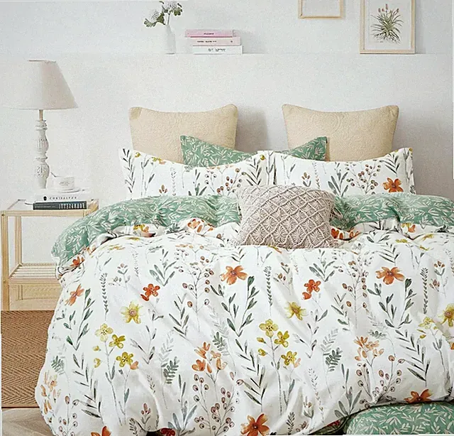 Duvet Cover Queen, 600 Thread Count Cotton Blue & Green Paisley