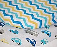 Everyday Kids 2 Pack Bassinet Sheets - Cars/Chevron