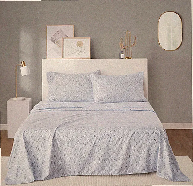 Full Printed Microfiber Sheet Set Blue Chevron