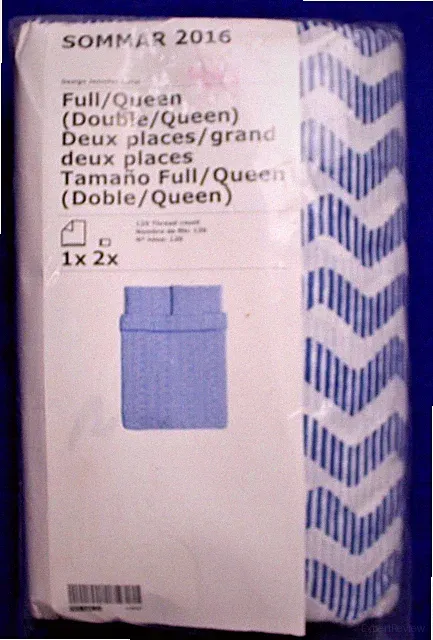 IKEA SOMMAR 2016 FULL/QUEEN DUVET SET medium blue white chevron stripe NEW