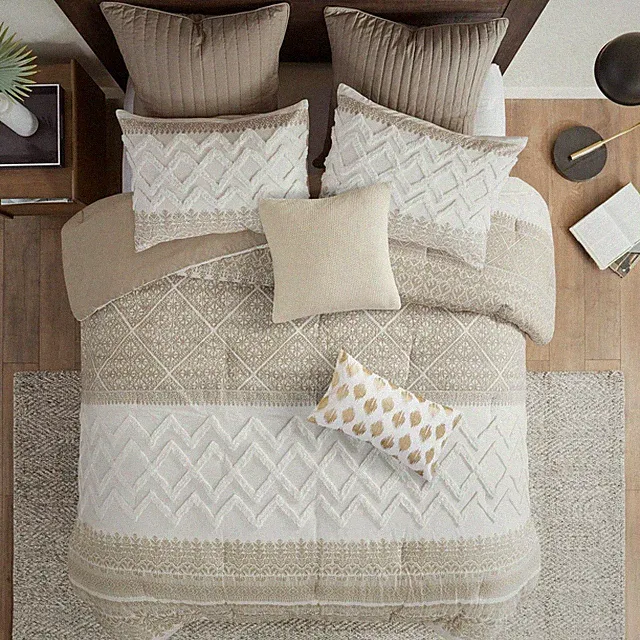Ink+Ivy Queen Duvet Cover Set, Chic Chevron Chenille Tufting Accent, Boho Duvet