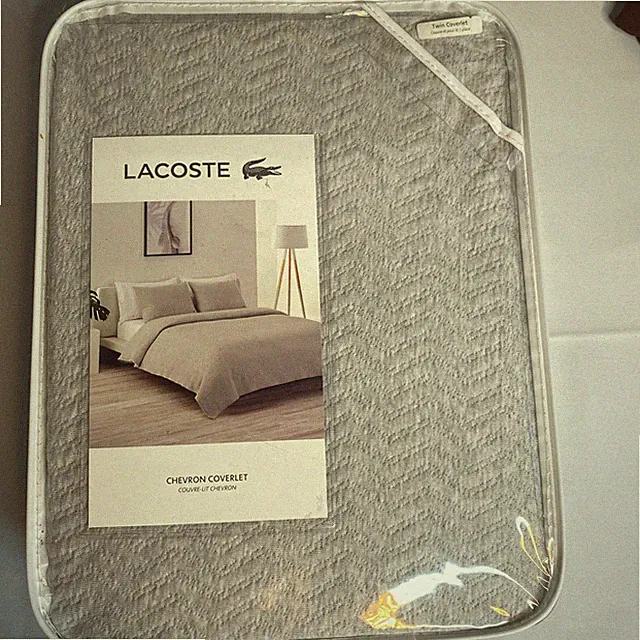 Lacoste Home Cotton Chevron Coverlet Twin Heather Grey $255 NWT🛒