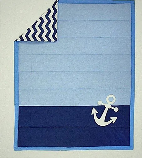 Little Love: Anchor Crib Quilt by NoJo- Chevron NEW 42 in x 33 in