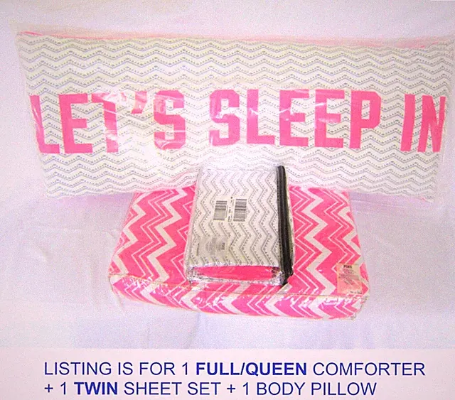 LOT Victoria Secret Pink FULL QUEEN COMFORTER BODY PILLOW TWIN SHEET CASE SET XL