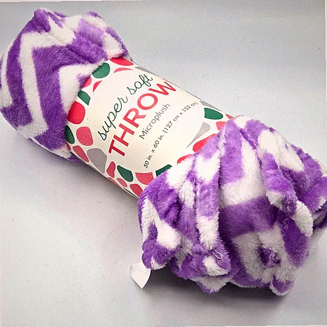 Microplush Super Soft Throw Blanket Purple and White Chevron Pattern 50" x 60"