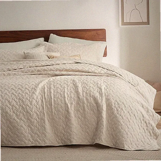 NEW Anthropologie Beige Boho Chevron Quilted Bedding Quilt & Sham Set - King