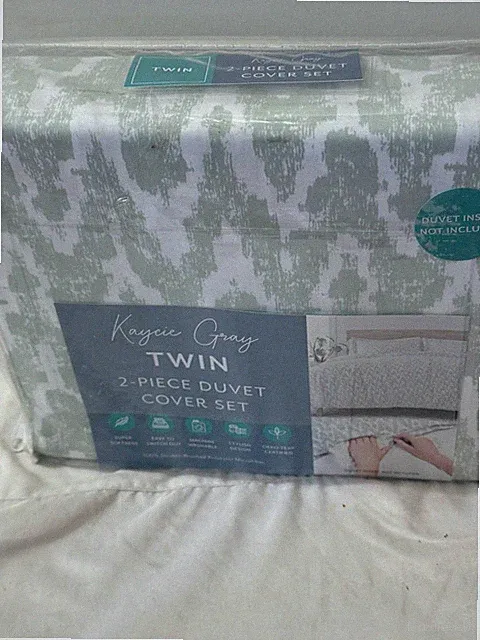 New KAYCIE GRAY Twin Duvet Cover Set 2 Piece Green Chevron