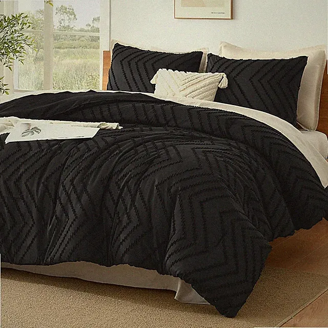 Oversized King Comforter Set 120X98, 3 Pieces Boho Chevron Tufted Bedding Comfor