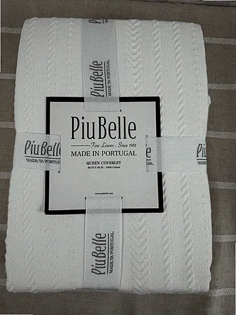 Piu Belle Luxury Portugal White Matelasse Coverlet Textured Chevron Queen