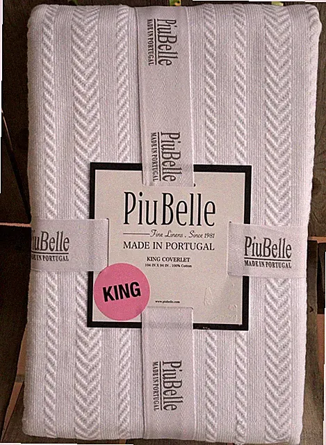PiuBelle Portugal KING Size White Cotton Coverlet, 104" x 94" Chevron Pattern