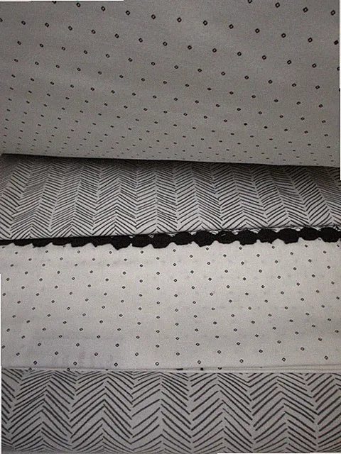 Portugal COTON COULEUR CHEVRON Mediterranean Black White Lace Duvet Set - Queen