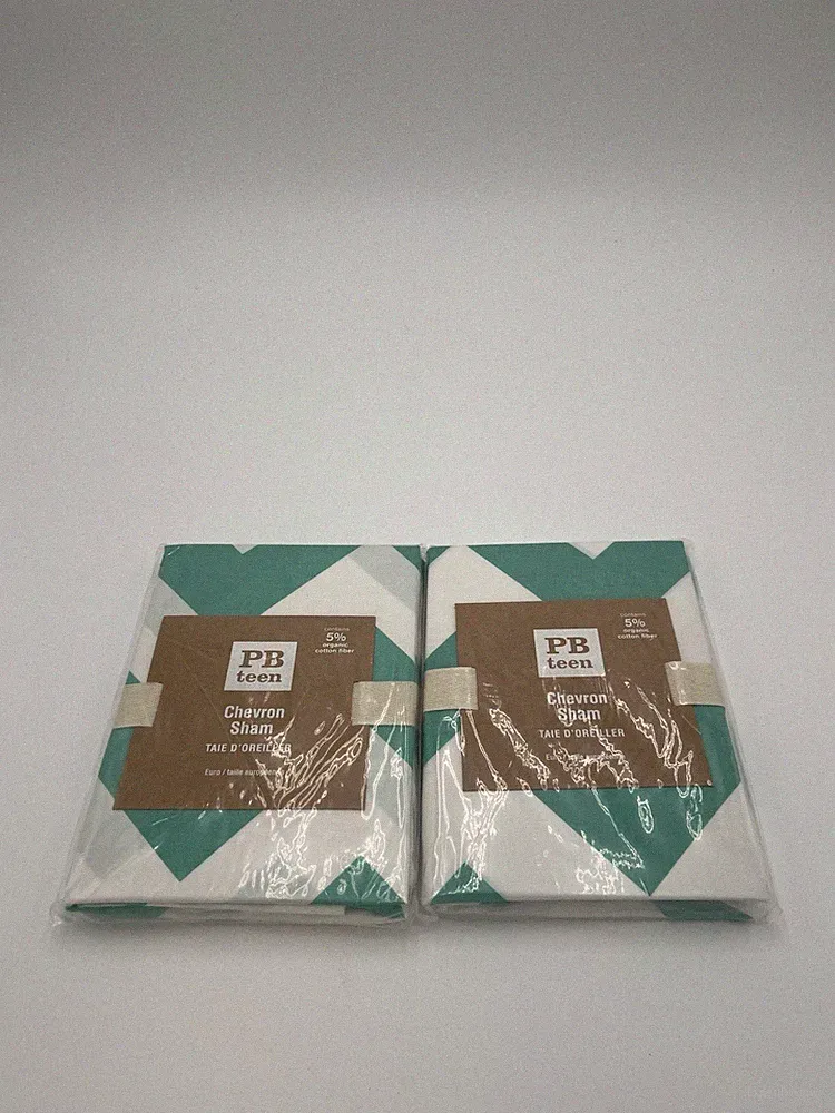 Pottery Barn Teen Chevron Shams - Euro - Green and White - NWT.