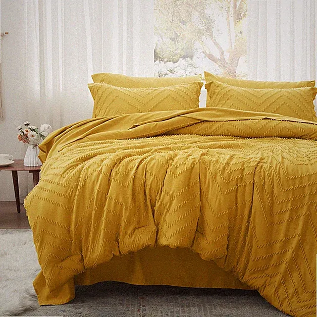 Queen Comforter Set, Mustard Yellow Tufted Bed in a Bag 7 Pieces with Sheets,...