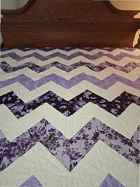 Queen Size Chevron Quilt. 92 X92. White and Shades of Purples. Handmade New.