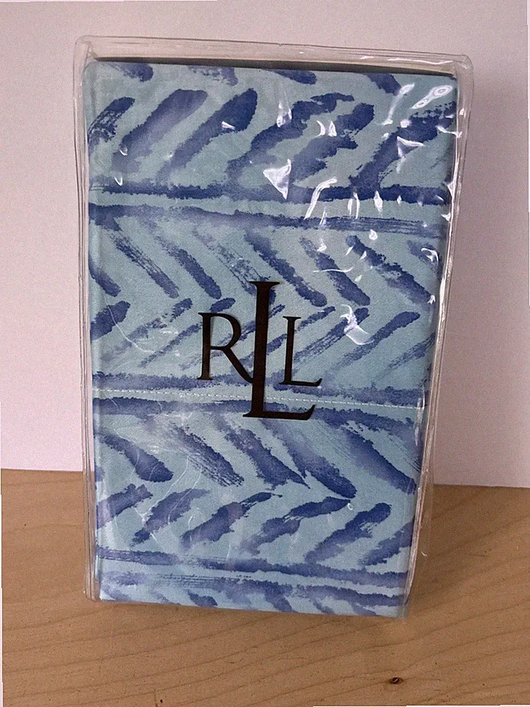 RALPH LAUREN Jamaica Blue Chevron KING PILLOWCASES PAIR HERRINGBONE Soft 450TC