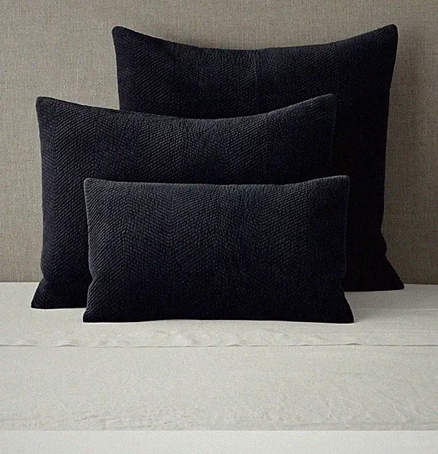 Restoration Hardware VELVET CHEVRON STITCH Standard SHAM Set black Perfect Cond