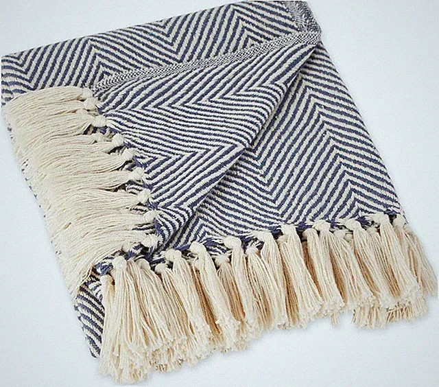 Rustic Farmhouse Cotton Chevron Blanket Throw W/ Fringe Chair Couch Picnic