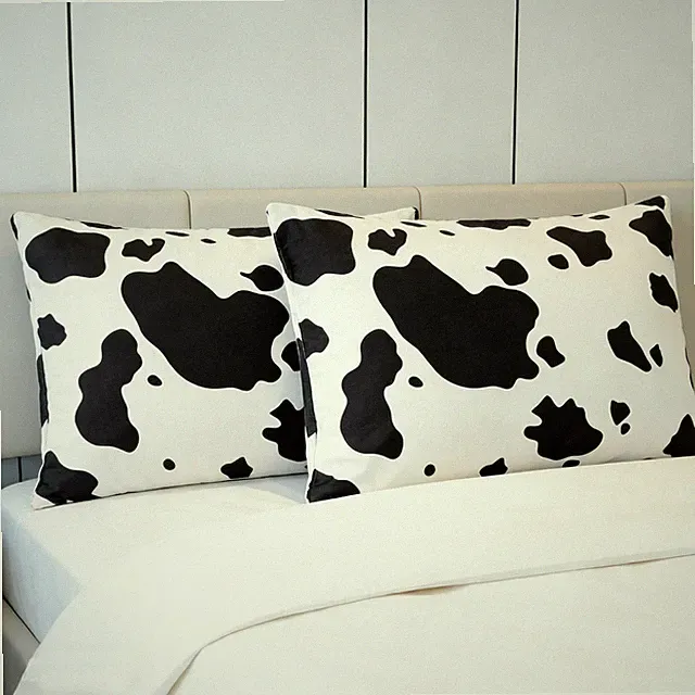 Set of 2 Cozy Brushed Microfiber Pillow Case, Queen/ King Size, Cow Pattern