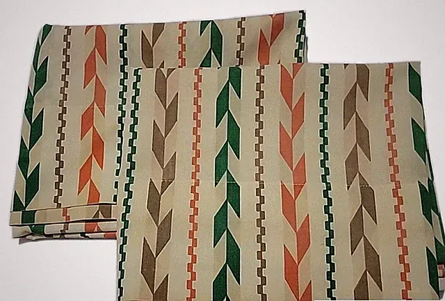 Set Of 2 Vintage Pillowcases Cream, Orange, Green, Brown Chevrons. 20 X 32 S/q