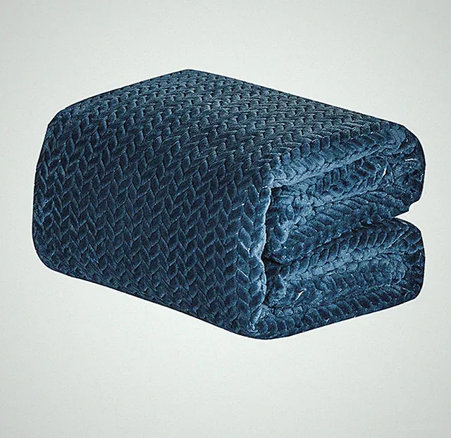 SHERADIAN CHEVRON JACQUARD BRAIDED BLANKET - QUEEN - NAVY