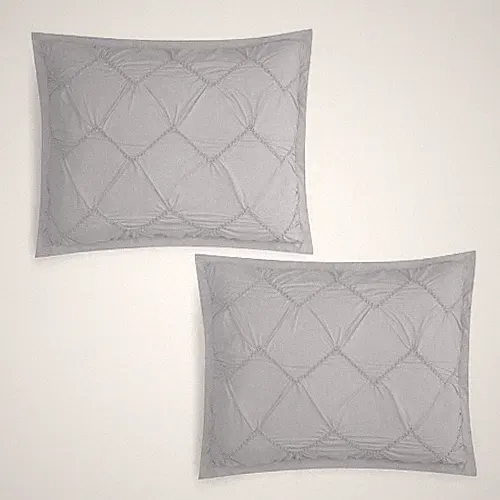 Sky 2-PK Smock Chevron Textured Cotton KING Pillow Shams Cotton GRAY MSRP $110