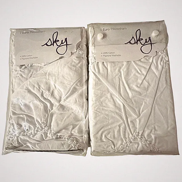 Sky Lot Of Two New Euro Pillowsham Cotton White Smocked Chevron Sealed