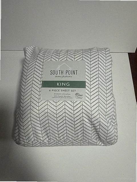 South Point 6 Piece Microfiber King Sheet Set Chevron Grey New With Tags