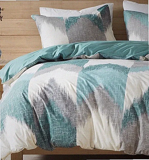 TEAL BLUE SOUTHWESTERN 3pc Queen COMFORTER : GREY COTTON CHEVRON IKAT ZIGZAG
